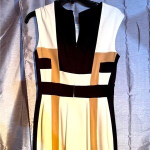 Maggy London Black, White, and Tan Midi Dress